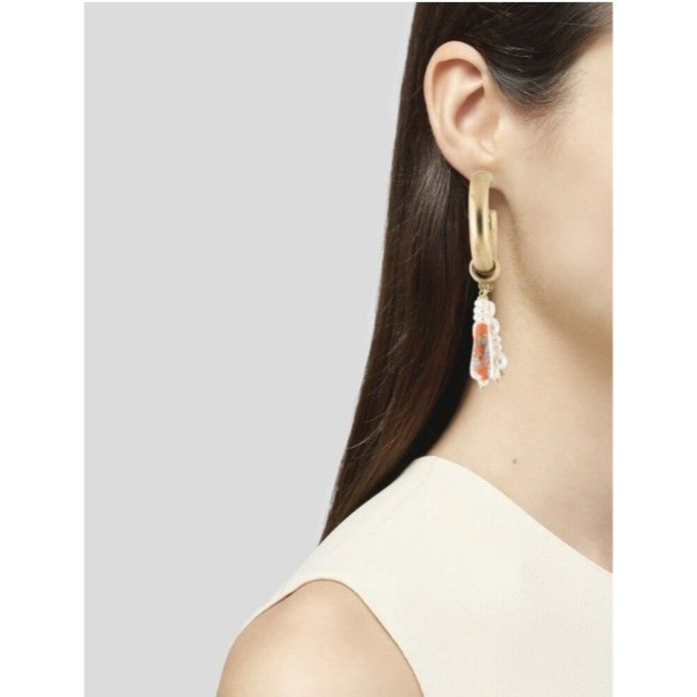 Brinker & Eliza Pearl Teardrop Hoop Jumbo Hoop EarringsGold Tone - Picture 3 of 3